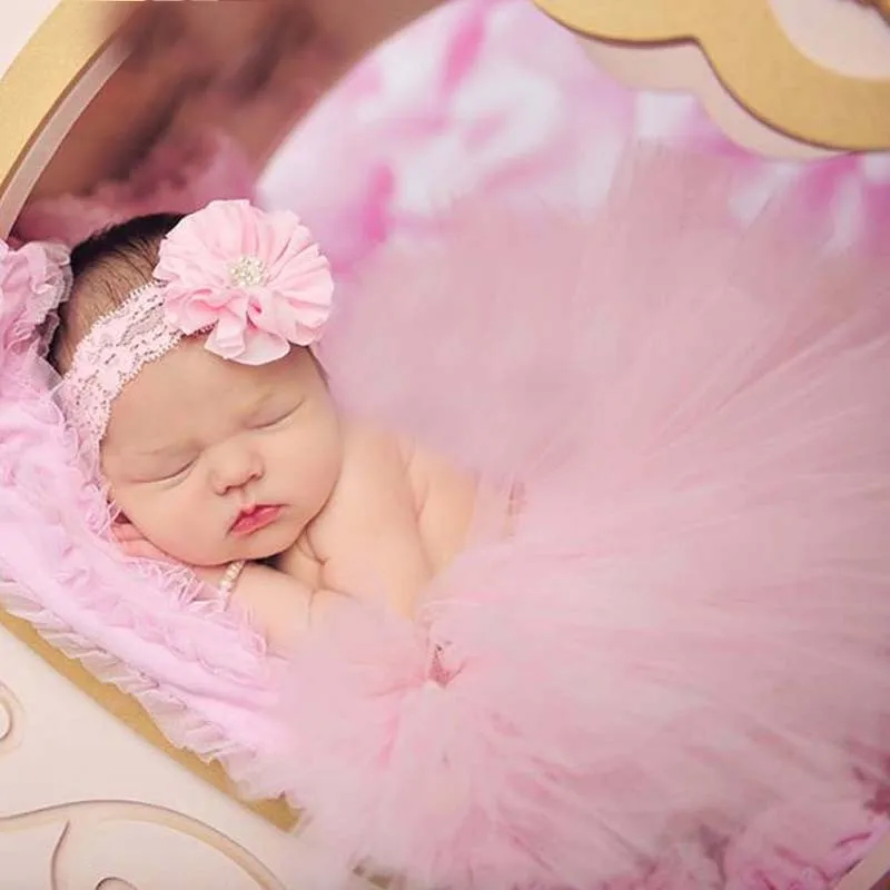 Красивая Розовая Принцесса новорожденных пачки Детские юбка-пачка с винтажный головной убор новорожденных Опора подарок на день рождения TS019