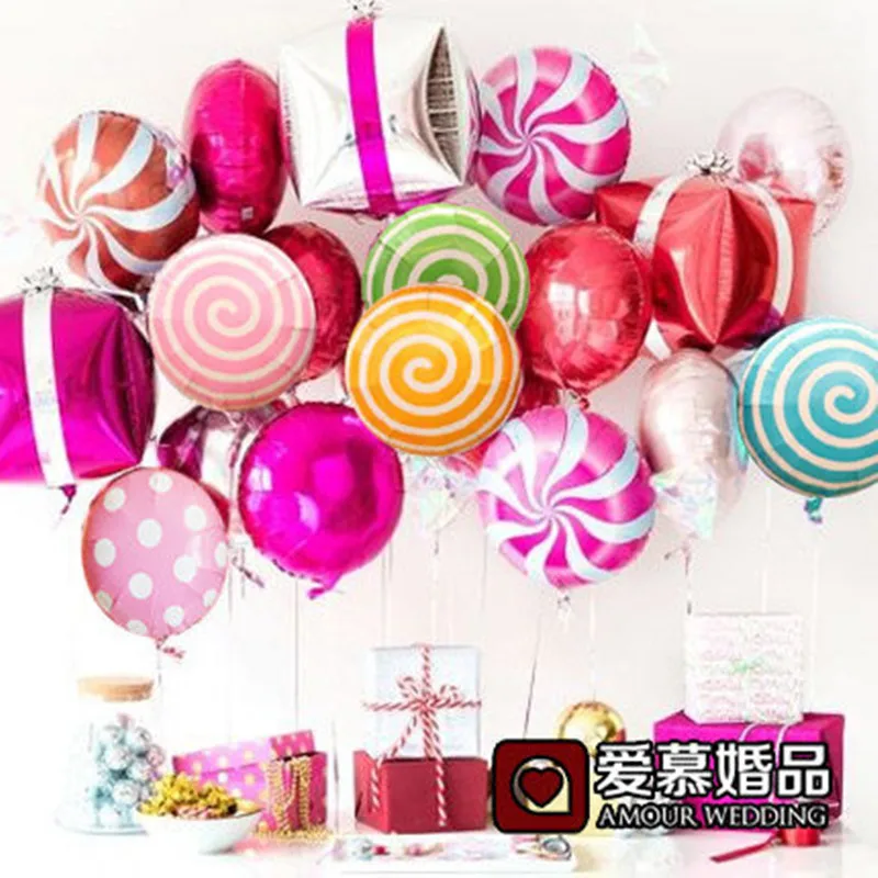 

10pcs/lot Colorful Candy Foil Balloons 18inch Round Lollipop Aluminum Balls Cube Gift Box Wedding Birthday Baby Party Decoration