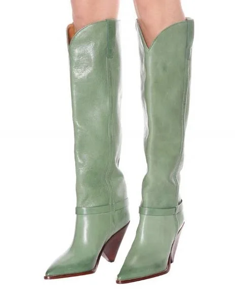 2019 Cuero Gota Dedo Rodilla Nuevo Del Primavera Forma open V Mujer Alta Pie Verde Puntiagudo La Picture Luz Envío Dama As De Botas Tacones wqxIff