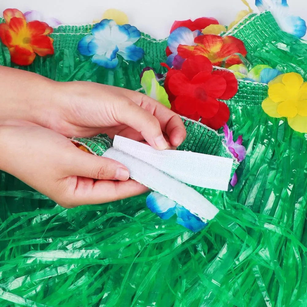 DIY Hawaiian Party Decor Large Artificial Grass Table Skirt Tropical Luau Summer Beach Party Supplies Green/Yellow with Hibiscus