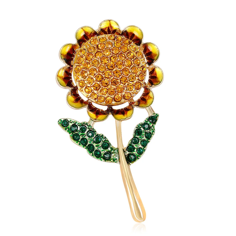 Sunflower Brooches And Pins For Women Fashion Yellow Rhinestone