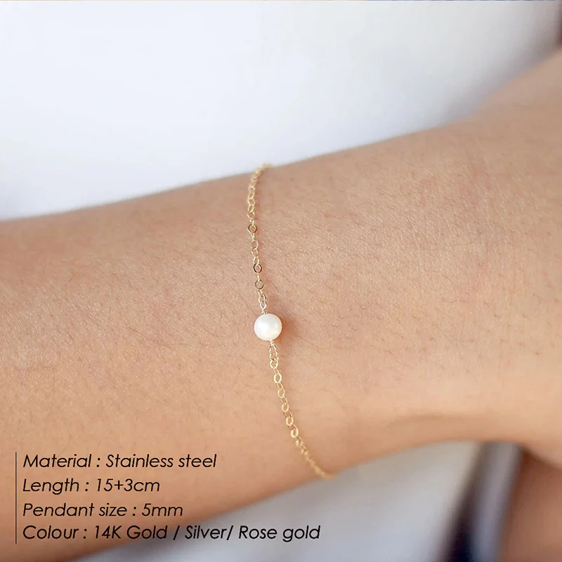 eManco Minimalist Stainless Steel Bracelets for women Sea Shell Simulated-pearl Bracelet women Charm Bracelet Jewelry 