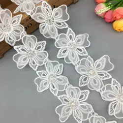 French Lace Fabric with 3D Floral Embroidery - 1 Yard Trim for Handmade Sewing, Crafting, and Decor