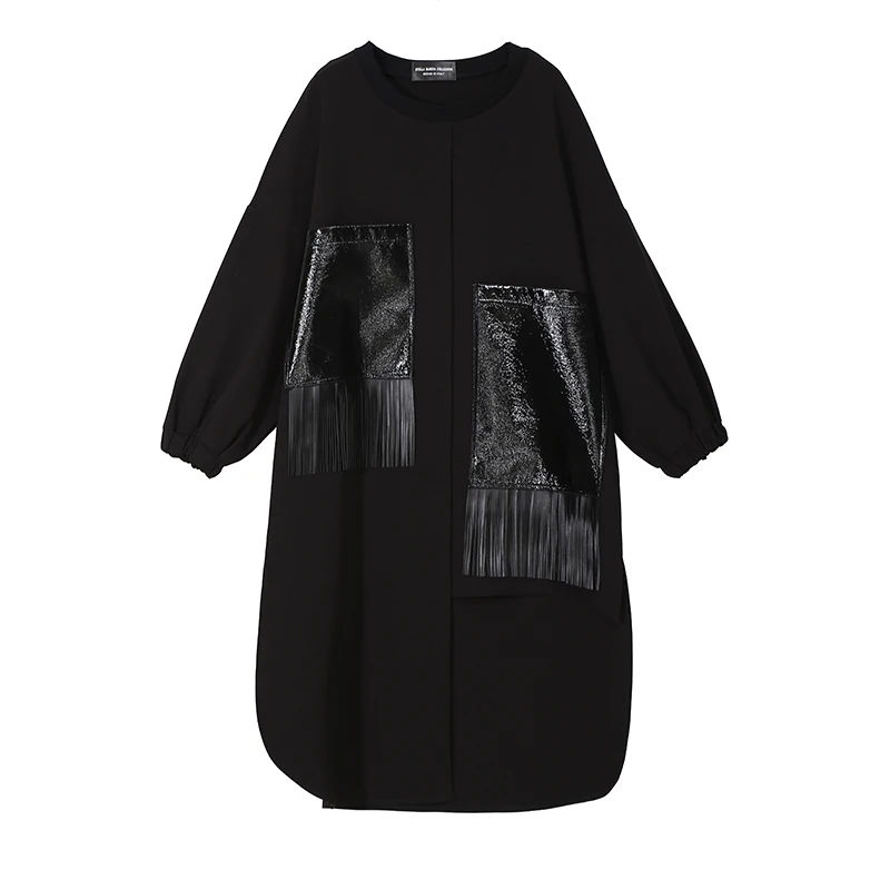 Новинка, женская зимняя одежда размера плюс, однотонное Черное длинное платье с полиуретановым карманом и кисточками, специальное платье для девочек, свободный стиль 4029 - Цвет: 4029 Black
