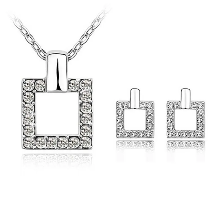 

women unique Fashion KC white austrian crystal Square Rhinestone Jewelry Set 222