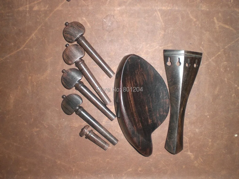 

1 Set High Quality 4/4 Violin Ebony parts Undyed with tailpiece chin rest without holes 4 violin pegs 1 end button