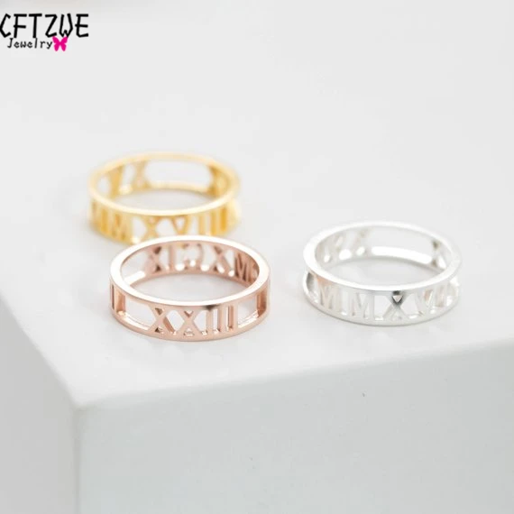 ICFTZWE, золотой цвет, Anel Bague, серебро, Anillos Mujer, изысканные римские цифры, кольцо на заказ, обручальное кольцо, ювелирное изделие для женщин, BFF