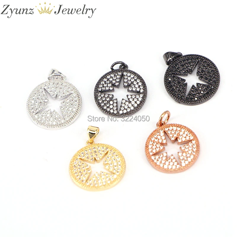 

5PCS ZYZ174-9037 Trendy pendant, hollow out star round pendant charms, pave CZ crystal pendant jewelry
