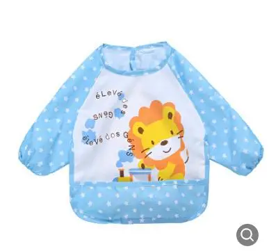 

Knitted Fabric Composite TPU Waterproof Film Baby Bibs Summer Children's Smock Baby Eating Clothes Long-sleeve Bibs Cartoon Anim