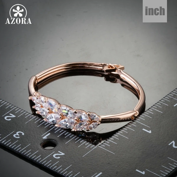 AZORA Gold Color 13pcs Clear Waterdrop Cubic Zirconia Symmetrical Feather Bangle Bracelet TB0054