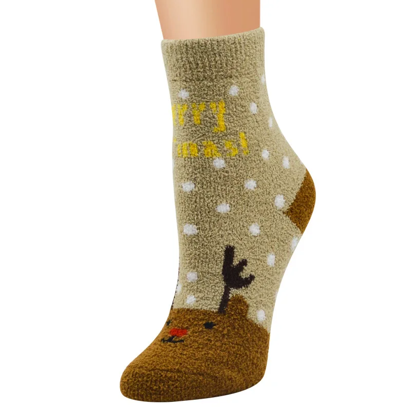 Осенне-зимние мужские хлопковые прямые рождественские носки женские коралловые флисовые Короткие Носки с рисунком Санта Клауса дышащие чулки