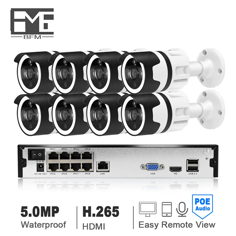 

BFMore H.265 8CH CCTV Surveillance Kit 4CH 8CH 5.0MP Outdoor Indoor IP Camera Waterproof Security Built-in Audio POE NVR