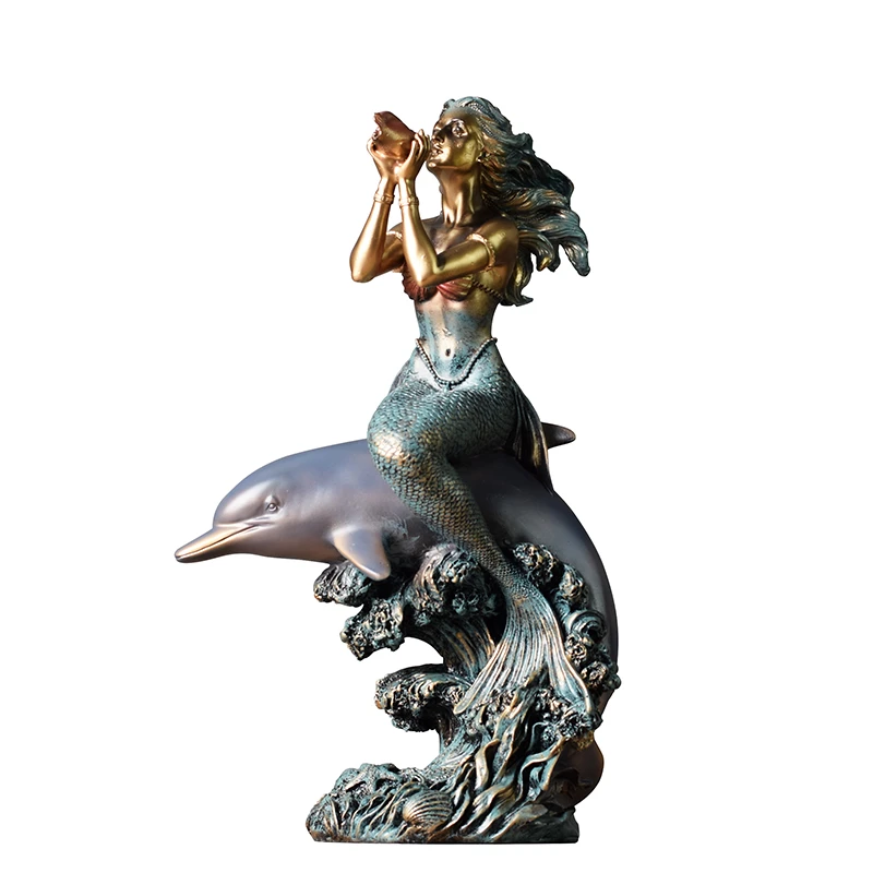 mermaid on dolphin ornaments creative sculpture artwork model room home  soft furnishings living room porch counter decoration|mermaid ornament| mermaid sculpturemermaids artwork - AliExpress