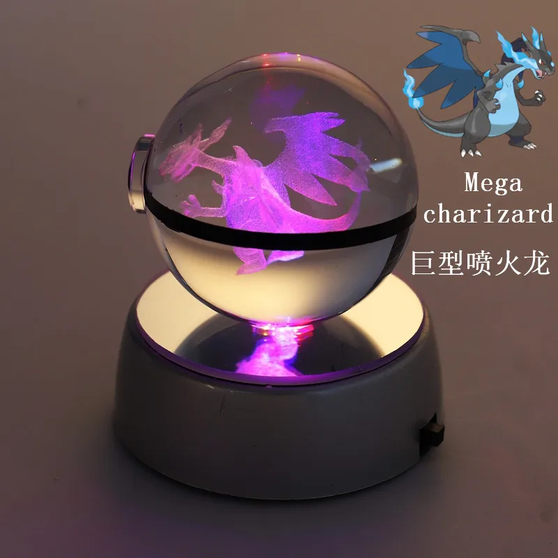 Дизайн Pokemon Ball Mega Charizard хрустальный шар и светодиодный база