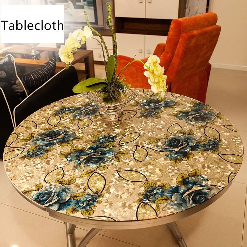 Round colorful printed embossed soft glass frosted tablecloth waterproof Plastic table mat party table decoration table pad