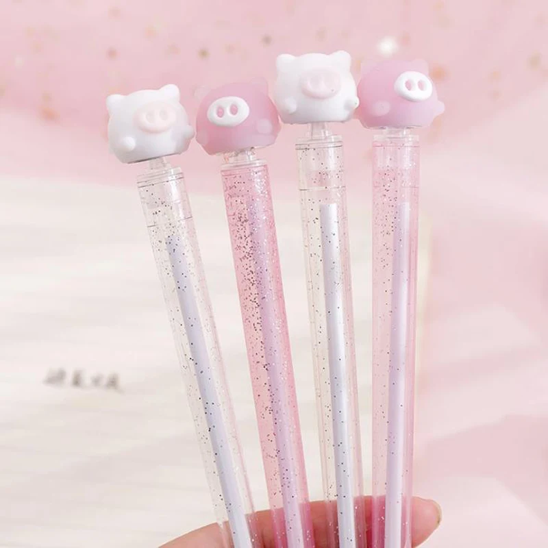 

4 Pcs/set Cartoon Korean Stationery 0.38mm Little Pig Roller Gel Pens Student Black Ink Writing Pens Office School Supplies