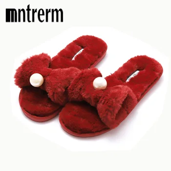 

Mntrerm Women Home Slippers warm Plush Fur Fashion Warm Shoes female Slip on Flats Winter Women's Slippers Plus Size 41