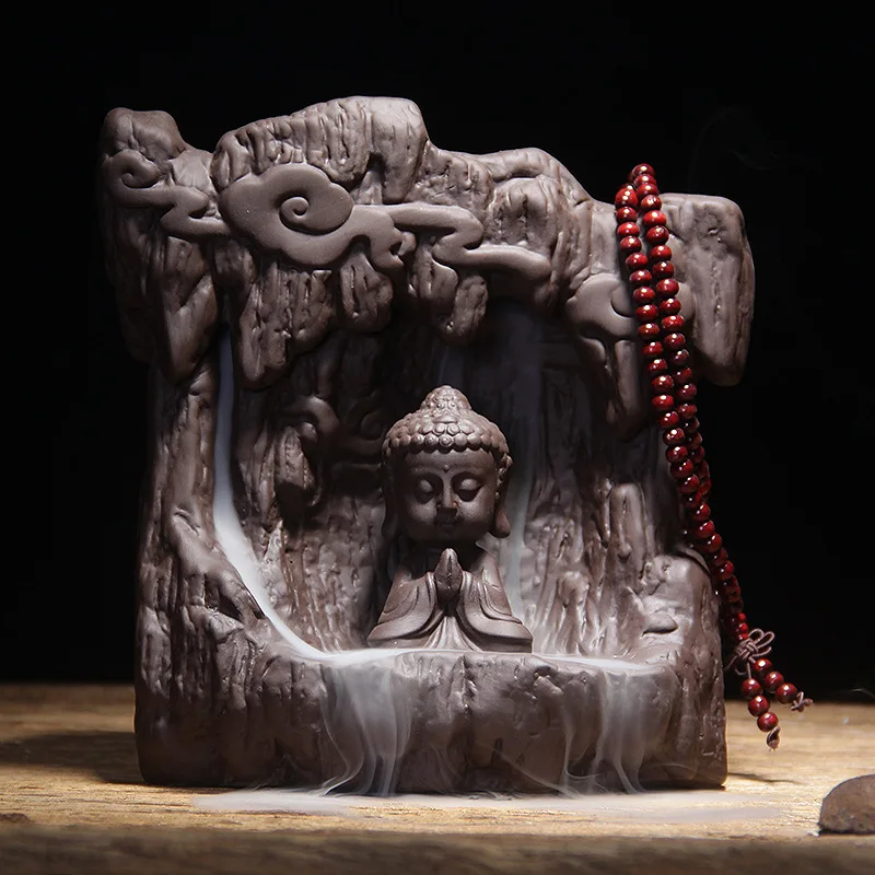 

Free shipping Fragrance Furnace Ceramic Arrangement Small Monk Alpine Flowing Water Aromatherapy Furnace Guanyin Buddha Statue