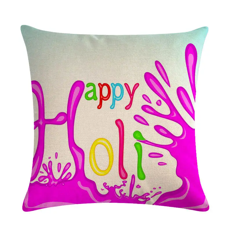 Happy Holi Festival of Color наволочки индийские льняные хлопковые 45X45 см Наволочки