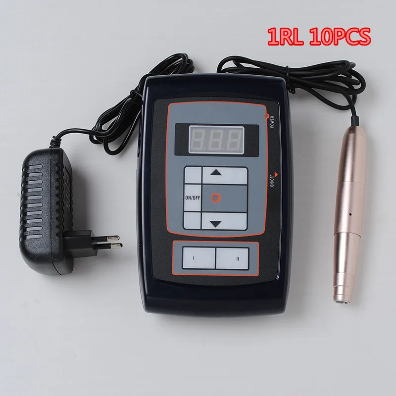 

10pcs 1RL needles Permanent makeup electric machine Pink color eyebrow tattoo pen makeup power supply set kit