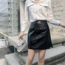 Осень женский дизайн Визуальное уменьшение бедер искусственная кожа юбка с карманами с разрезами по бокам женская обувь высокого качества с эластичной резинкой на талии, юбки, юбка-карандаш
