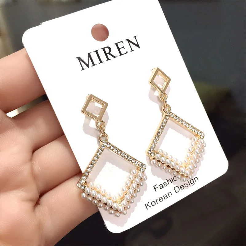 Korea New Fund East Door Geometry Sets Super Flash Silver Needle Drop Pearl Joker Temperament Fashion Earring | Украшения и