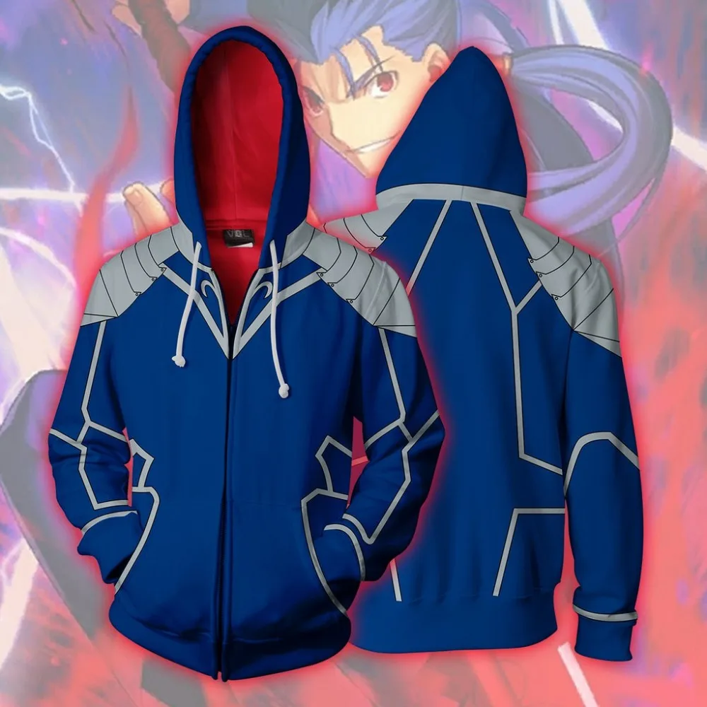 

fate/stay night Gilgamesh Cosplay Costumes fate/stay night Lancer Hoodies printing Zip Up Hoodie Men's women's sports Jackets