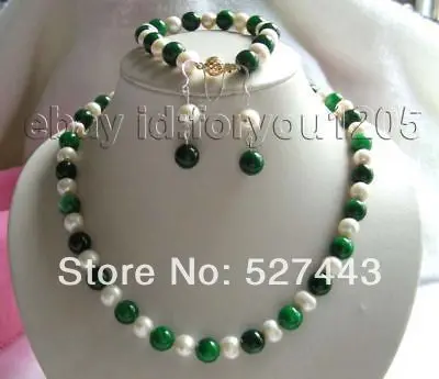 

Wholesale Natural Emerald Pearl Necklace Bracelet Earrings Set (A0423)