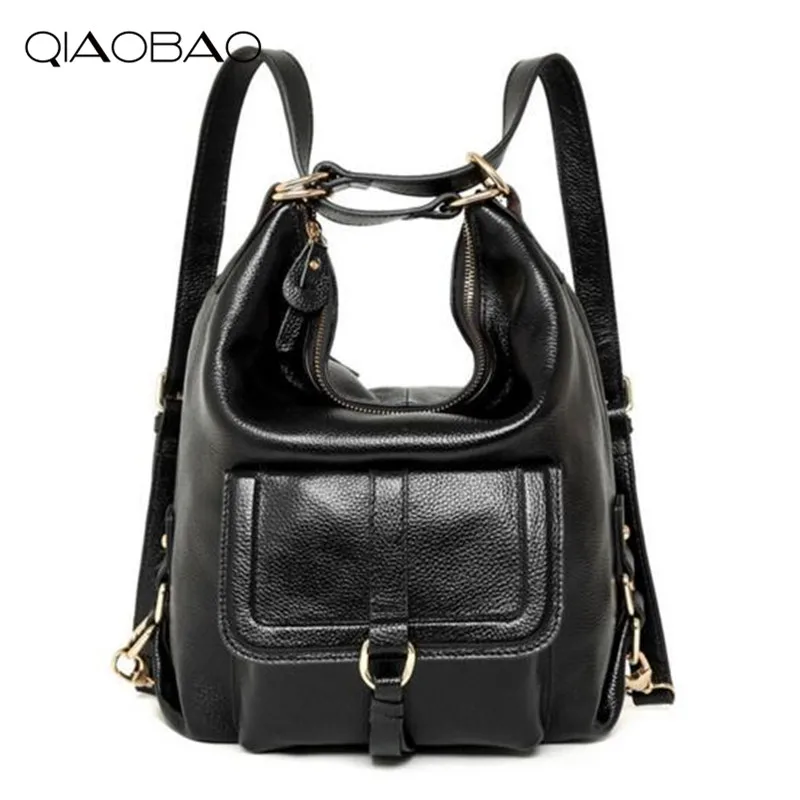 

QIAOBAO Real Leather Backpack dual-use Korean version bag multi-functional college limelight cowhide multi-purpose shoulder bag