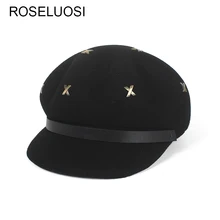 ROSELUOSI, осенняя, зимняя, шерстяная, газетная, шапка s для женщин, черная, восьмиугольная, осенняя, шерстяная шапка, Gorras Mujer, шапка pello Donna