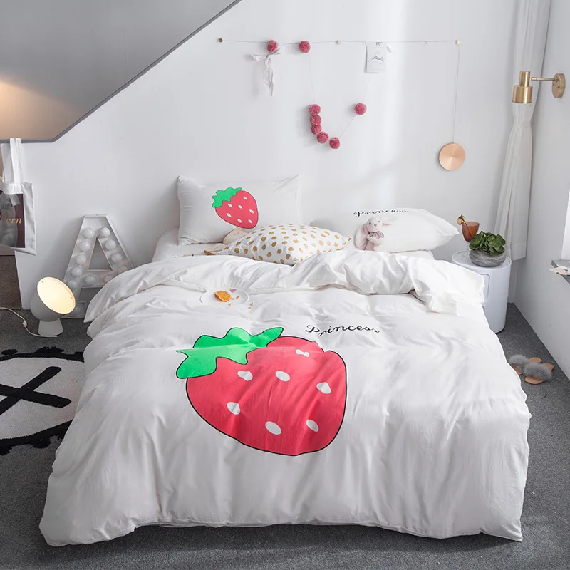Fashion Summer Strawberry Bedding Set Light Luxury Elegant Duvet Cover Active Printing Bed Linen queen king white bedclothes | Дом и сад