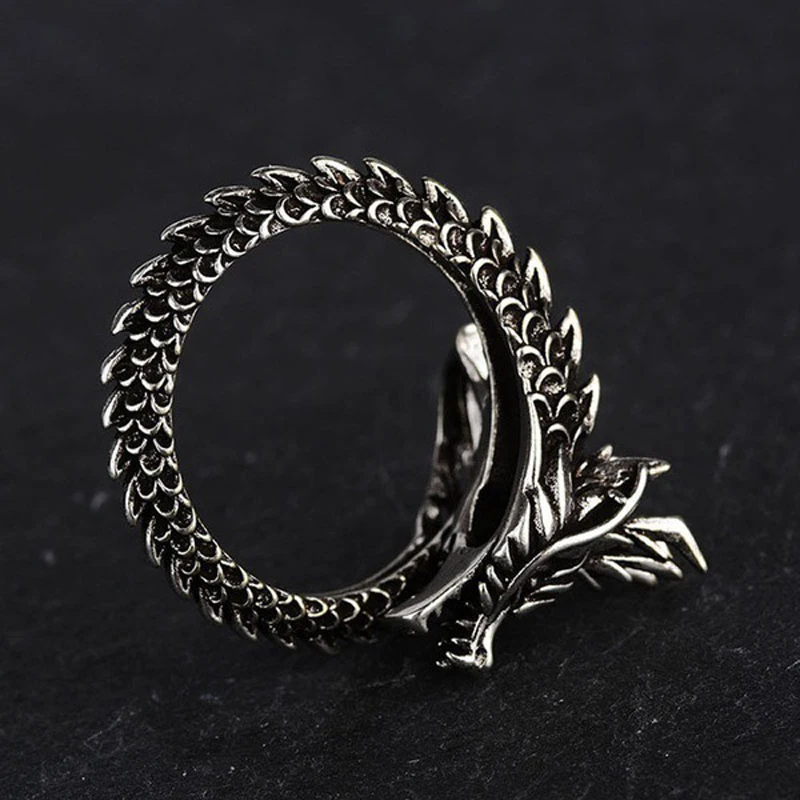 Панк животное Винтаж тайский серебряный дракон кольцо Overbeaing Игра престолов палец кольца хвост сила мужчины женщины унисекс аксессуары