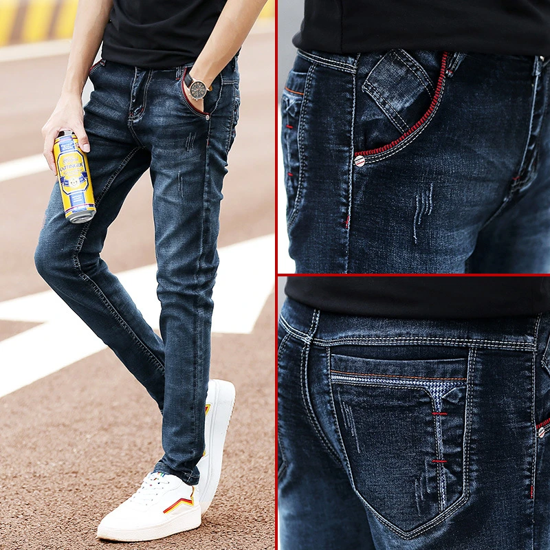 Pantalones vaqueros de moda para hombre, Jeans elásticos de color azul oscuro para hombre, pantalones vaqueros ajustados informales de estilo coreano|Pantalones vaqueros| - AliExpress
