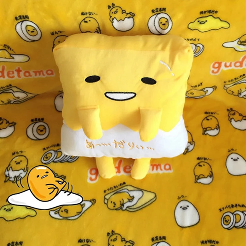 Billige Kawaii Hand Wärmer Gudetama Faul Ei Plüsch Kissen decke Besetzt Ei Juni eigelb brother Spielzeug Puppe Nette Weiche Kissen kissen