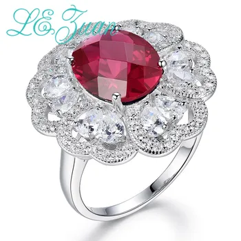 

L&zuan 100% 925 Sterling Silver Jewelry Rings 5.26ct Red Stone Luxury Ring For Women Cluster Gemstone Flower Ring