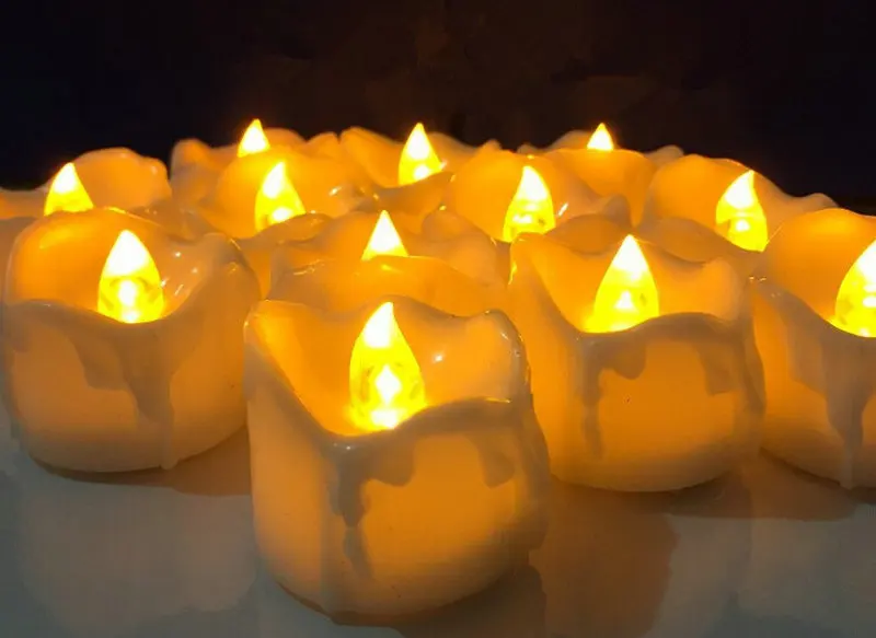 

12PCs Flickering Flameless LED Tea Light dipped Wax Dripped Battery Operate Electronic Candles drop tear Wedding Xmas Home Party