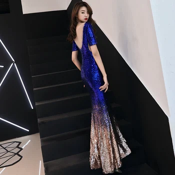

Beautiful Mermaid Black Sequin Evening Dresses Half Sleeve Evening Dress Plus Size Women Formal Evening Gowns suknia wieczorowa