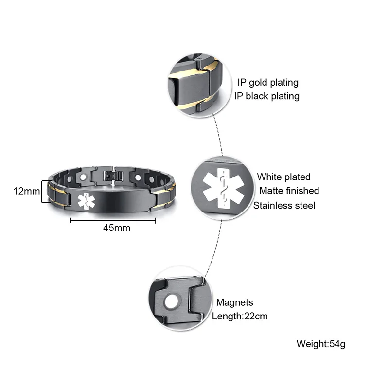 Персонализированные Био Магнитные мужские браслеты из нержавеющей стали магнитные медицинские оповещения ID терапия Тип Манжеты диабет