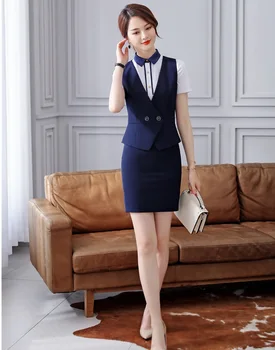 

2019 Fashion Styles Summer Spring Blazers Women Business Suits With Skirt and Tops Sets Ladies Office Work Wear Vest & Waistcoat