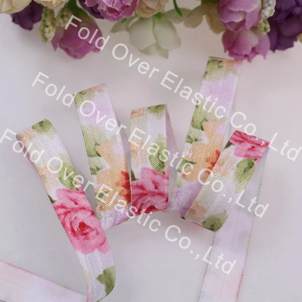 

Popular! 5/8" Heat transfer Print Foldover Elastic ,Flora Fold over elastic, FOE diy hair band ,100YDS/Lot