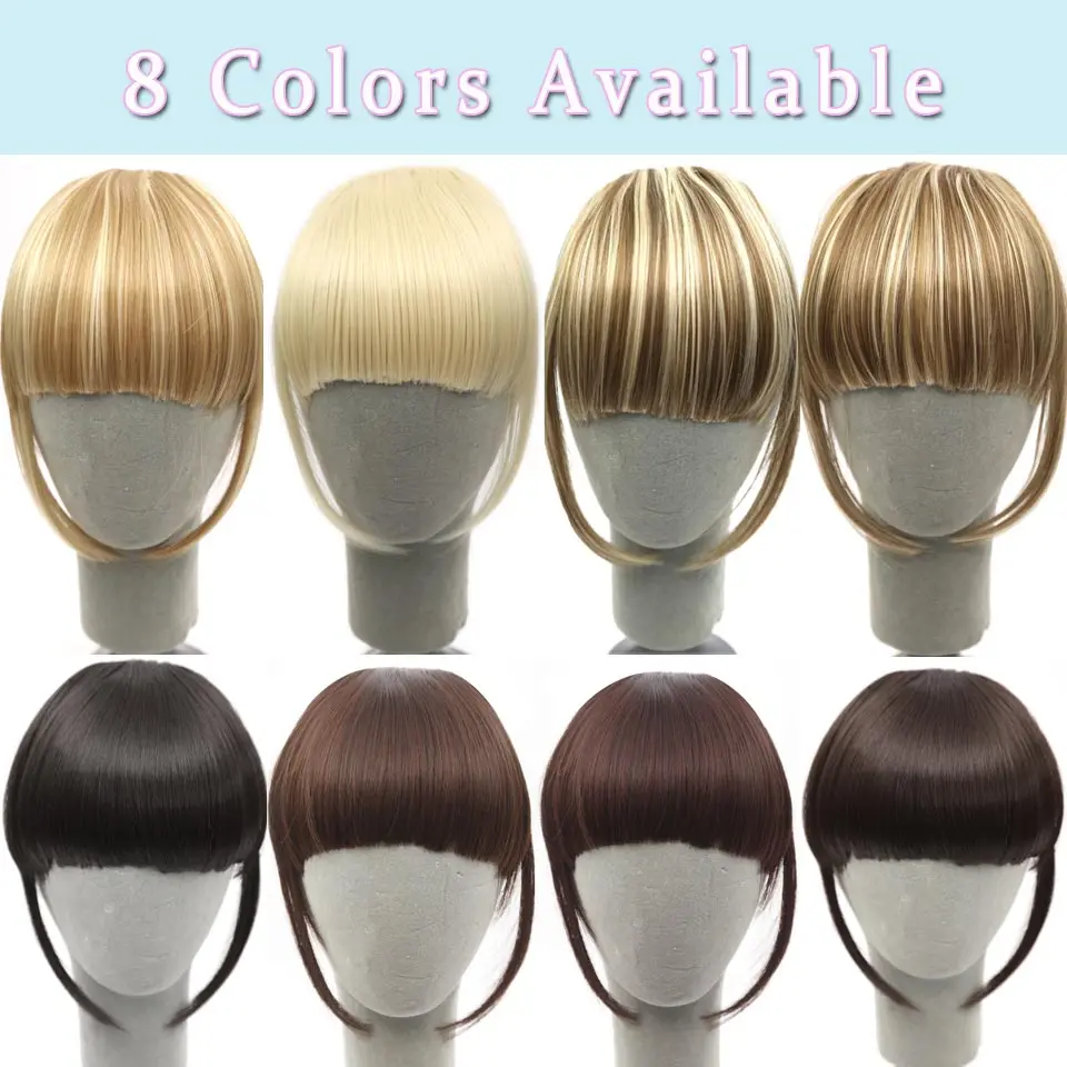 Allaosify Short Fringe Blonde Clip In Hair Bangs Hairpiece Heat Resistant Fake Bangs Hair Piece Natural Clip In Hair Extensions