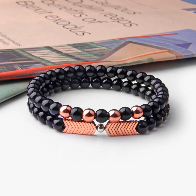 

Vinswet 2pcs/Set Hematite Arrow Beads Bracelet Men Female Natural Obsidian Bracelet Men Electroplated Best To Buddha Jewelry