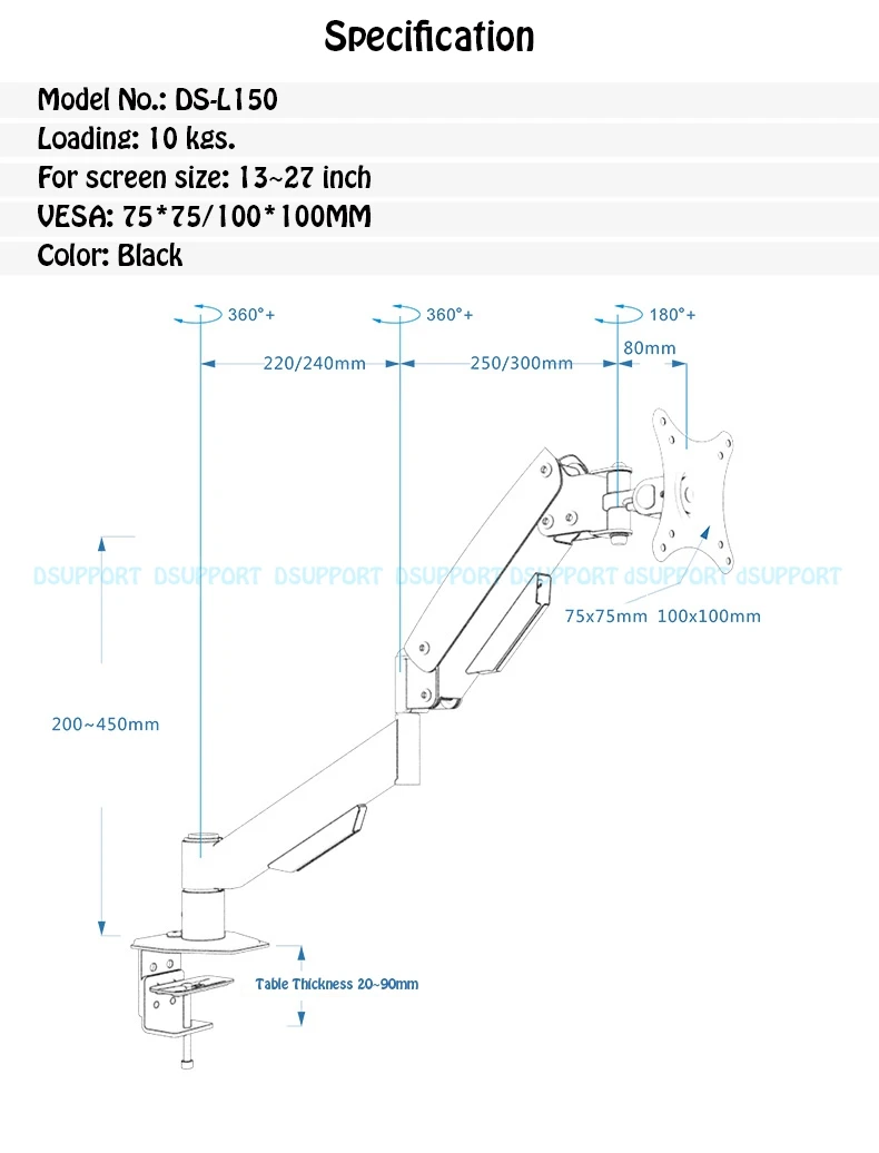 Сверхмощный газовый пружина полный движения 1"-27" ЖК светодиодный монитор держатель Arm Настольный кронштейн для монитора Макс. Загрузка 10 кг