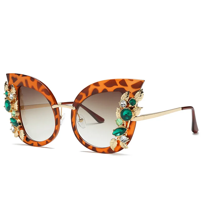 AIC Модные Винтажные квадратные женские солнцезащитные очки кошачий глаз больших размеров с леопардовым принтом, женские сексуальные стильные солнцезащитные очки с металлической оправой UV400 - Цвет линз: LEOPARD