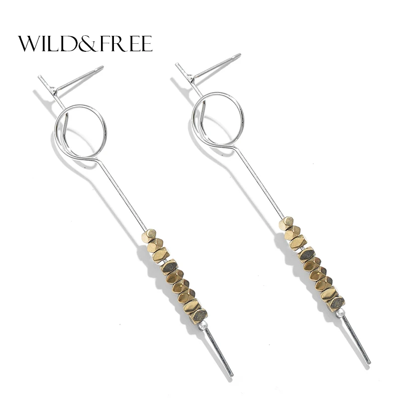 

Fashion Beaded Earrings For Women Accessories Alloy Silver Bar Circle Geometric Dangle Earrings Statement Jewelry Bijoux Brincos