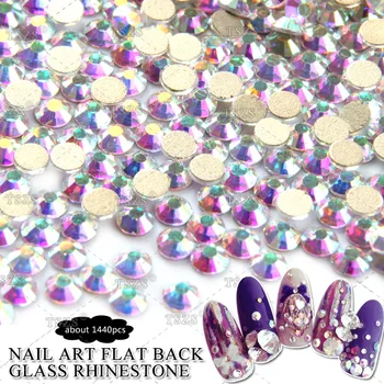 

1440pcs/lot Glitter Rhinestones Crystal AB SS3-SS16 Non Hot Fix FlatBack Strass Rhinestone Nail Art Stone