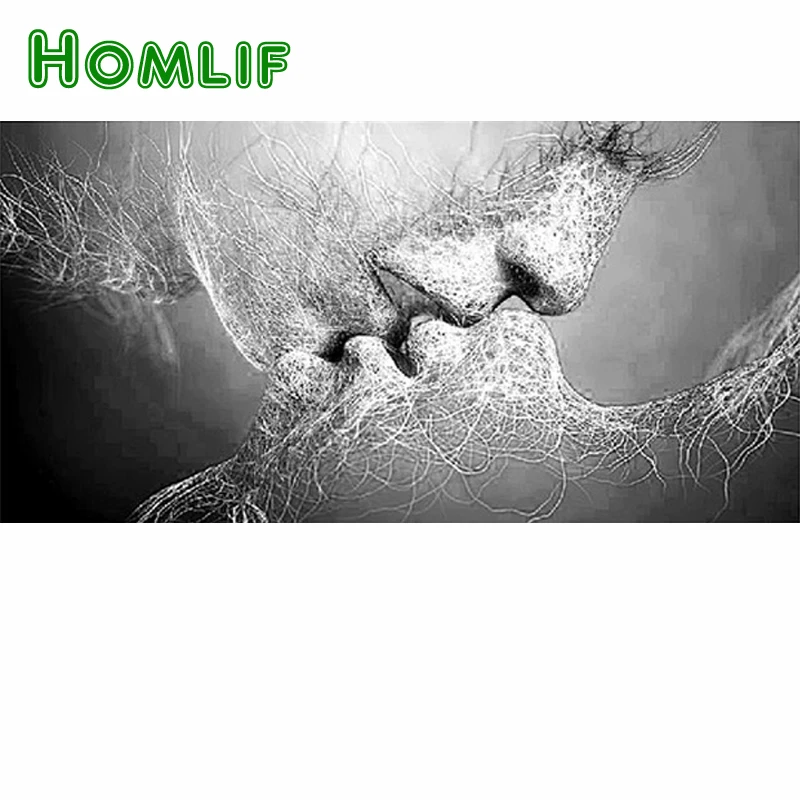 

HOMLIF Diamond Embroidery Kiss Screen Decorative Art Diamond Painting Cross Stitch Needlework Diy Full Square Black White Mosaic