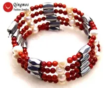 Женское Ожерелье qingmos с красным кораллом и белым гематита