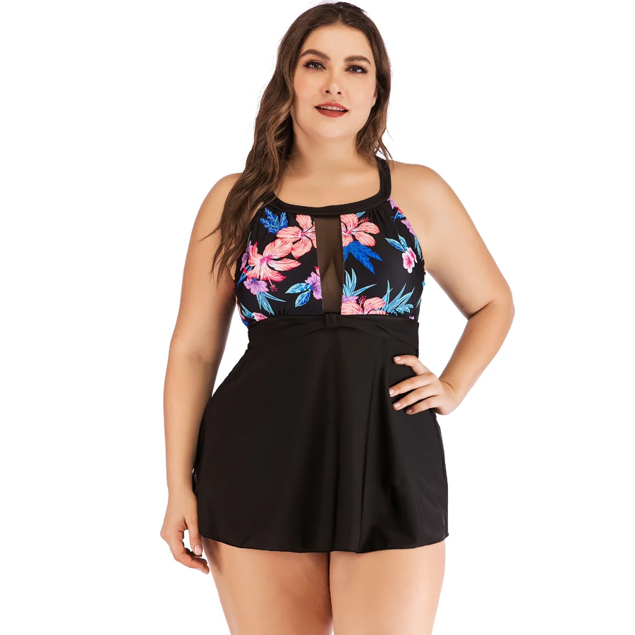 

2019 Tankini Plus Size 6XL Swimming Suit Swimsuit Women's Separate Bikini Waist Bather Push Up Padded Wire Free Swimwear