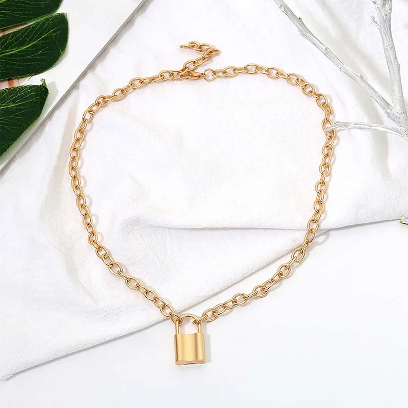 Women Jewelry  /Gold Color PadLock Pendant Necklace Brand New Stainless Steel Rolo Cable Chain Necklace Friendship Gifts